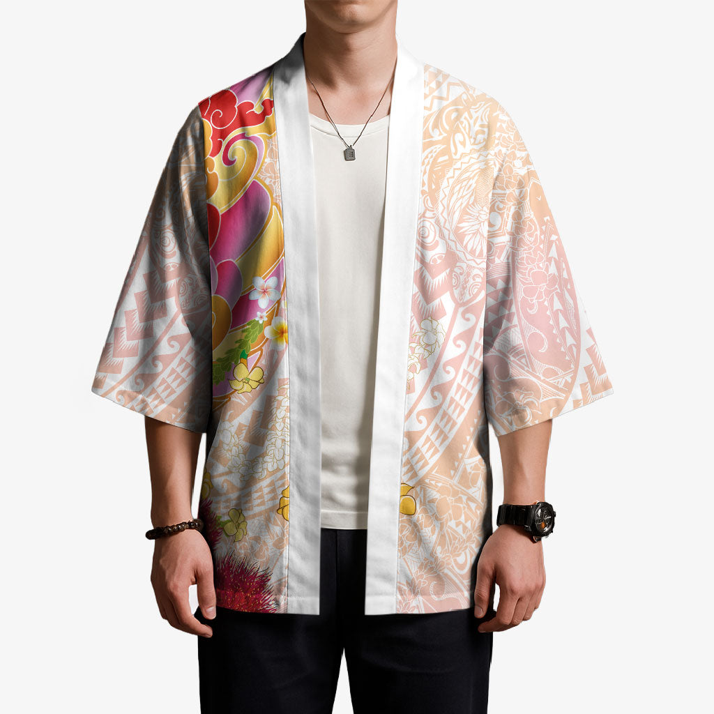Japanese and Hawaiian Culture Fusion Kimono Irezumi with Turtles and Lei Kakau Pattern Sunset Vibe LT03 - Polynesian Pride