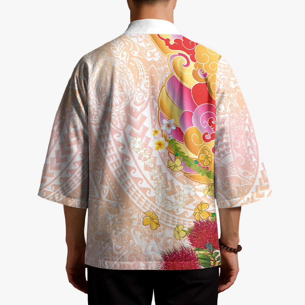 Japanese and Hawaiian Culture Fusion Kimono Irezumi with Turtles and Lei Kakau Pattern Sunset Vibe LT03 - Polynesian Pride