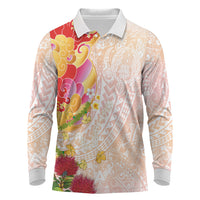 Japanese and Hawaiian Culture Fusion Long Sleeve Polo Shirt Irezumi with Turtles and Lei Kakau Pattern Sunset Vibe LT03 Multicolor - Polynesian Pride