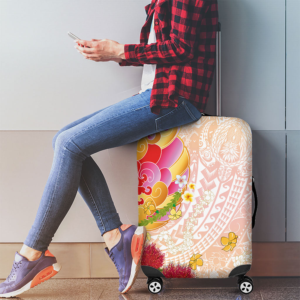 Japanese and Hawaiian Culture Fusion Luggage Cover Irezumi with Turtles and Lei Kakau Pattern Sunset Vibe LT03 - Polynesian Pride
