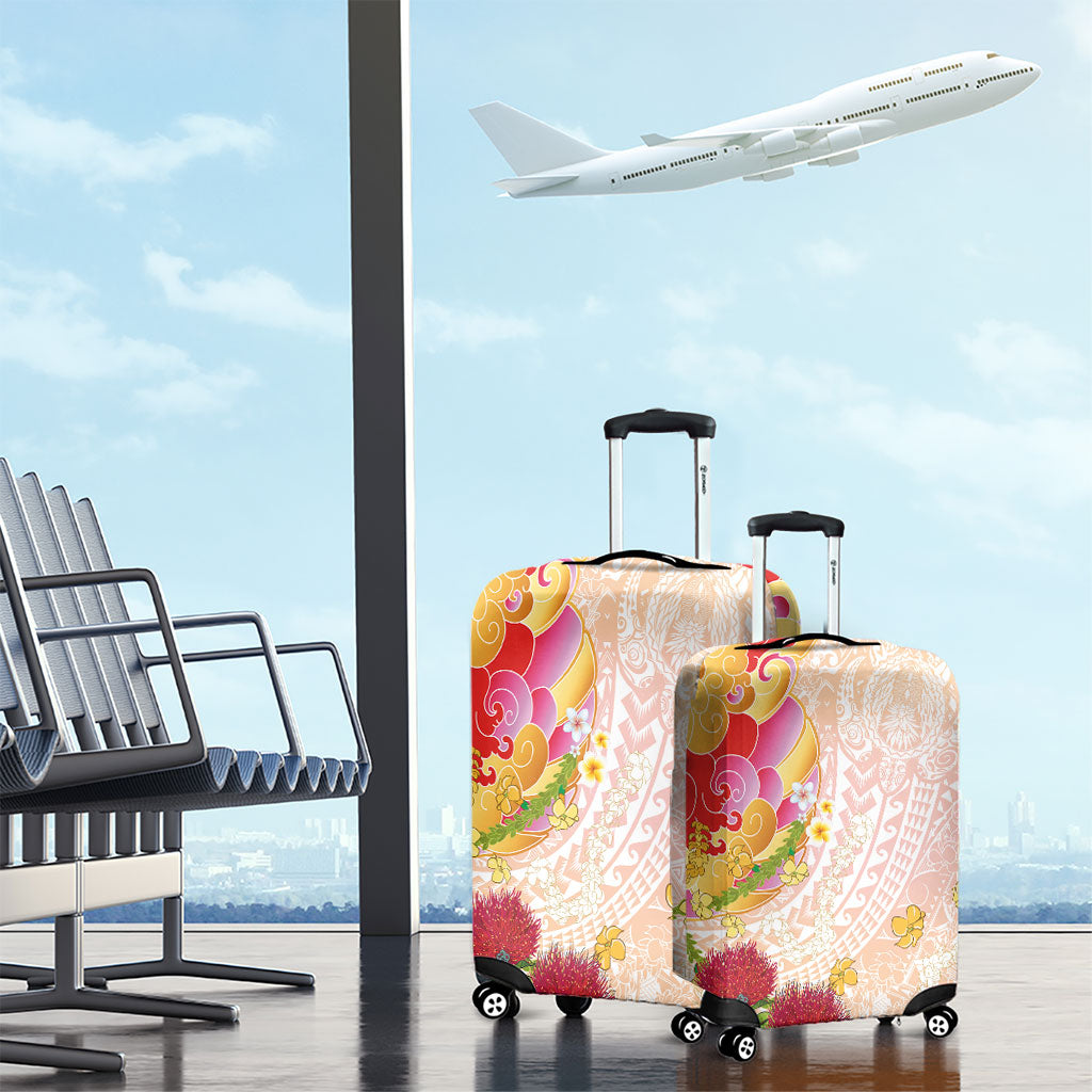 Japanese and Hawaiian Culture Fusion Luggage Cover Irezumi with Turtles and Lei Kakau Pattern Sunset Vibe LT03 - Polynesian Pride