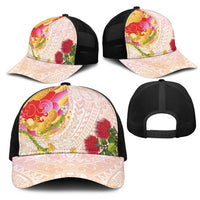 Japanese and Hawaiian Culture Fusion Mesh Trucker Cap Irezumi with Turtles and Lei Kakau Pattern Sunset Vibe LT03 - Polynesian Pride