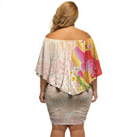 Japanese and Hawaiian Culture Fusion Off Shoulder Short Dress Irezumi with Turtles and Lei Kakau Pattern Sunset Vibe LT03 - Polynesian Pride