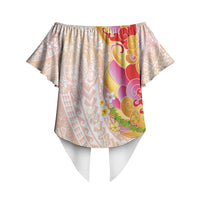 Japanese and Hawaiian Culture Fusion Off Shoulder Wrap Waist Top Irezumi with Turtles and Lei Kakau Pattern Sunset Vibe LT03 - Polynesian Pride