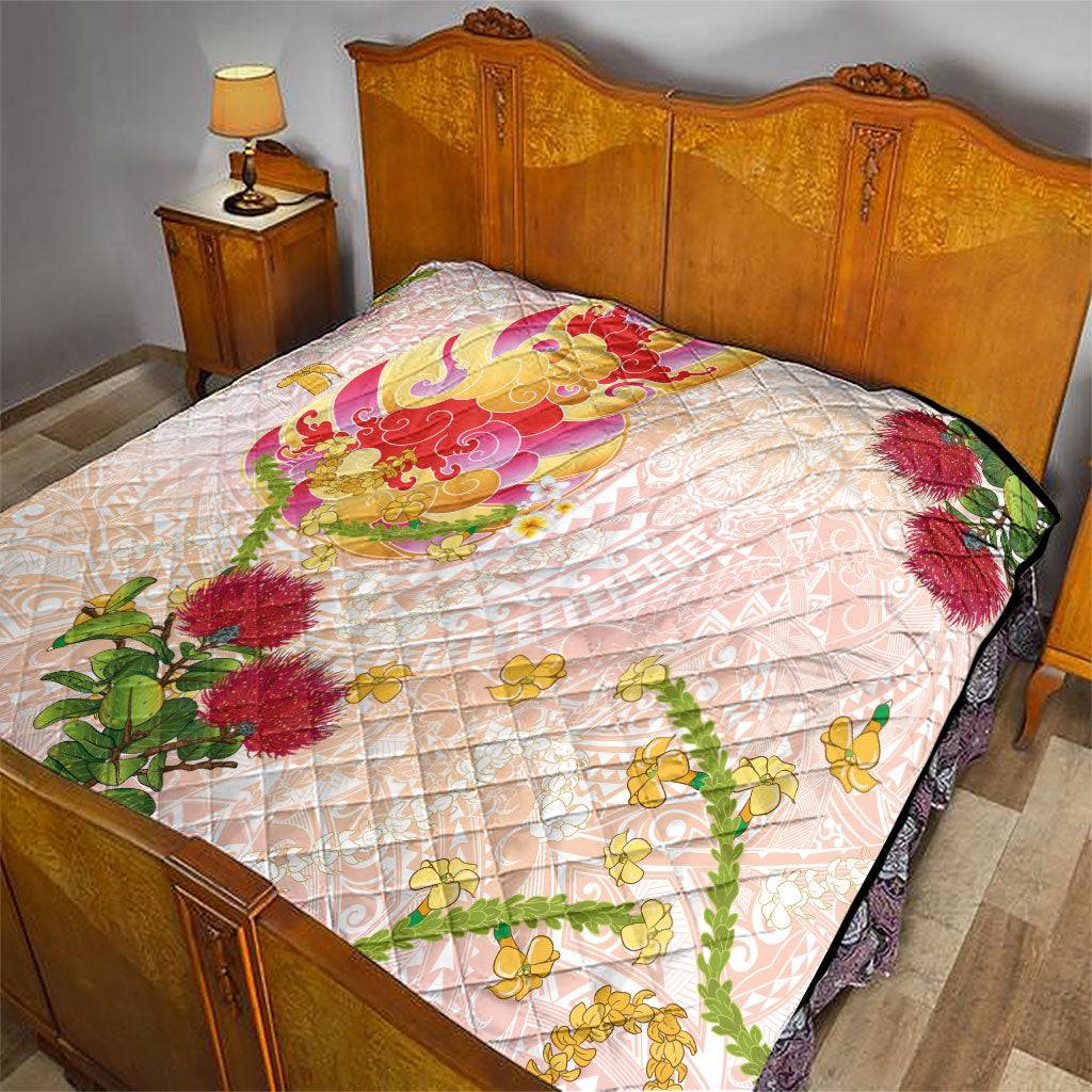 Japanese and Hawaiian Culture Fusion Quilt Irezumi with Turtles and Lei Kakau Pattern Sunset Vibe LT03 - Polynesian Pride