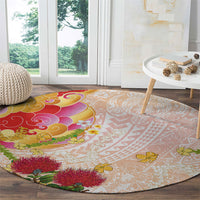 Japanese and Hawaiian Culture Fusion Round Carpet Irezumi with Turtles and Lei Kakau Pattern Sunset Vibe LT03 - Polynesian Pride
