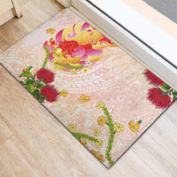 Japanese and Hawaiian Culture Fusion Rubber Doormat Irezumi with Turtles and Lei Kakau Pattern Sunset Vibe LT03 - Polynesian Pride
