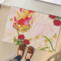 Japanese and Hawaiian Culture Fusion Rubber Doormat Irezumi with Turtles and Lei Kakau Pattern Sunset Vibe LT03 - Polynesian Pride
