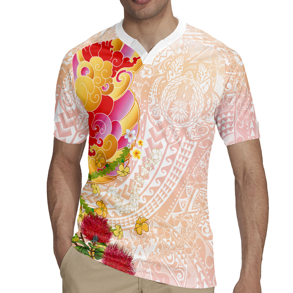 Japanese and Hawaiian Culture Fusion Rugby Jersey Irezumi with Turtles and Lei Kakau Pattern Sunset Vibe LT03 - Polynesian Pride