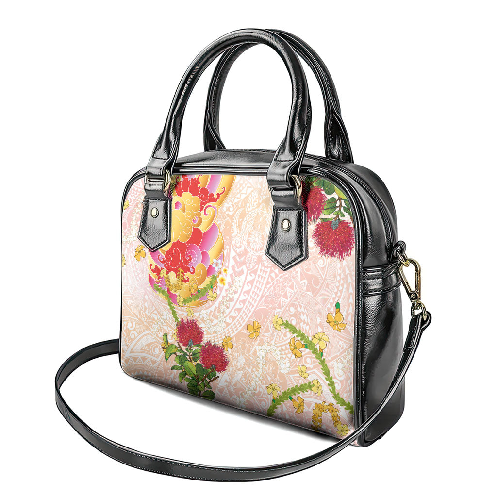 Japanese and Hawaiian Culture Fusion Shoulder Handbag Irezumi with Turtles and Lei Kakau Pattern Sunset Vibe LT03 - Polynesian Pride