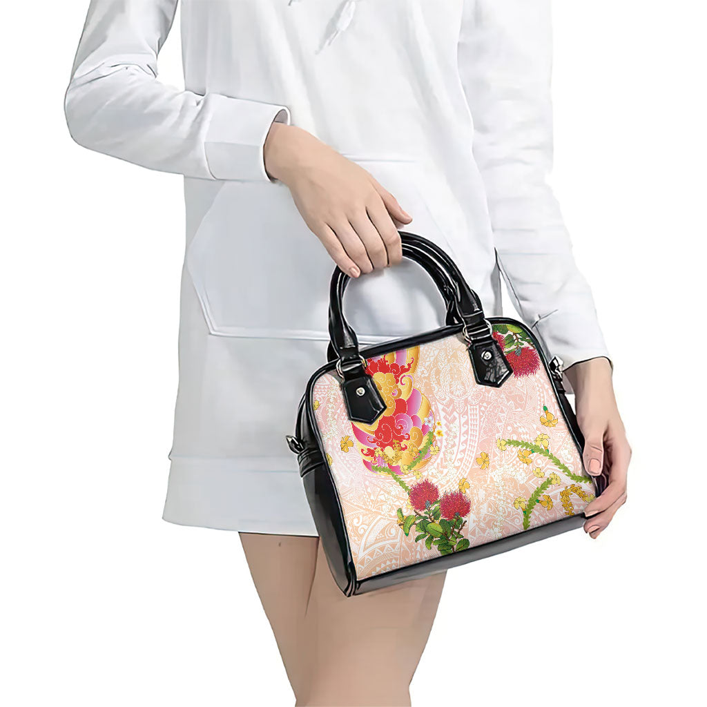 Japanese and Hawaiian Culture Fusion Shoulder Handbag Irezumi with Turtles and Lei Kakau Pattern Sunset Vibe LT03 - Polynesian Pride