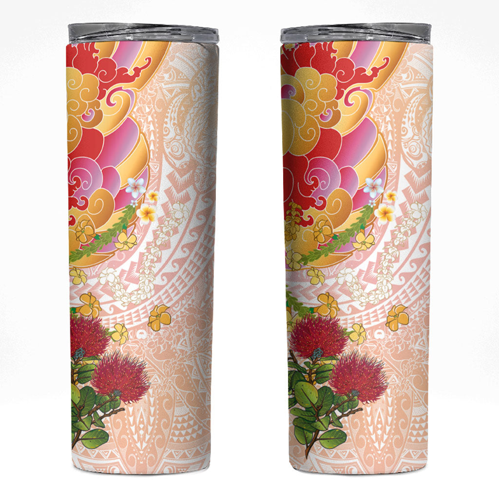 Japanese and Hawaiian Culture Fusion Skinny Tumbler Irezumi with Turtles and Lei Kakau Pattern Sunset Vibe LT03 Multicolor - Polynesian Pride