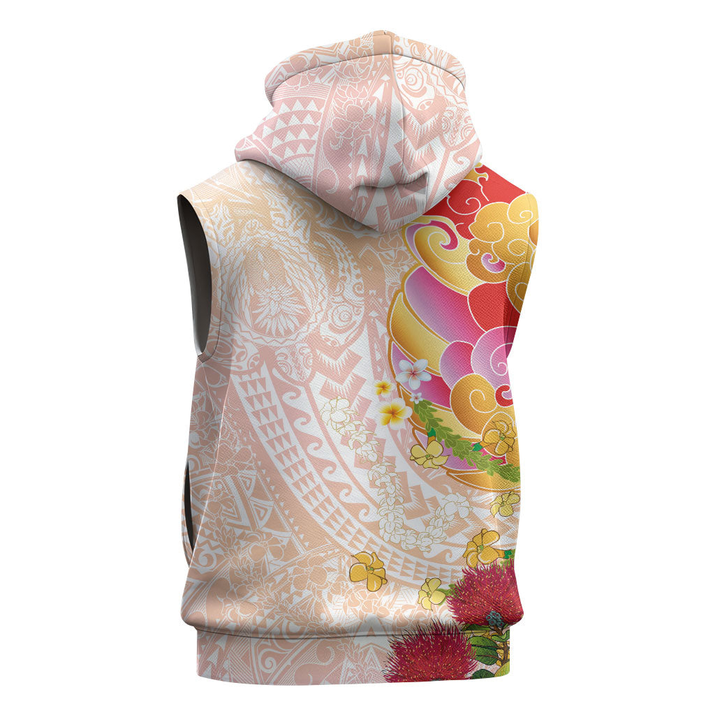 Japanese and Hawaiian Culture Fusion Sleeveless Hoodie Irezumi with Turtles and Lei Kakau Pattern Sunset Vibe LT03 - Polynesian Pride
