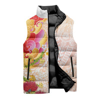 Japanese and Hawaiian Culture Fusion Sleeveless Puffer Jacket Irezumi with Turtles and Lei Kakau Pattern Sunset Vibe LT03 - Polynesian Pride