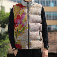 Japanese and Hawaiian Culture Fusion Sleeveless Puffer Jacket Irezumi with Turtles and Lei Kakau Pattern Sunset Vibe LT03 - Polynesian Pride