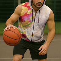Japanese and Hawaiian Culture Fusion Sleeveless Zip Hoodie Irezumi with Turtles and Lei Kakau Pattern Sunset Vibe LT03 - Polynesian Pride