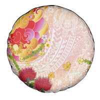 Japanese and Hawaiian Culture Fusion Spare Tire Cover Irezumi with Turtles and Lei Kakau Pattern Sunset Vibe LT03 - Polynesian Pride