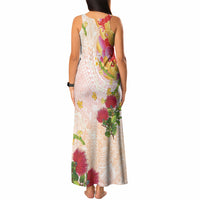 Japanese and Hawaiian Culture Fusion Tank Maxi Dress Irezumi with Turtles and Lei Kakau Pattern Sunset Vibe LT03 - Polynesian Pride
