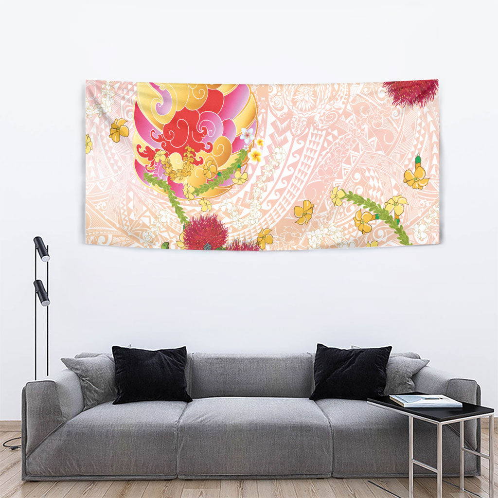 Japanese and Hawaiian Culture Fusion Tapestry Irezumi with Turtles and Lei Kakau Pattern Sunset Vibe LT03 - Polynesian Pride