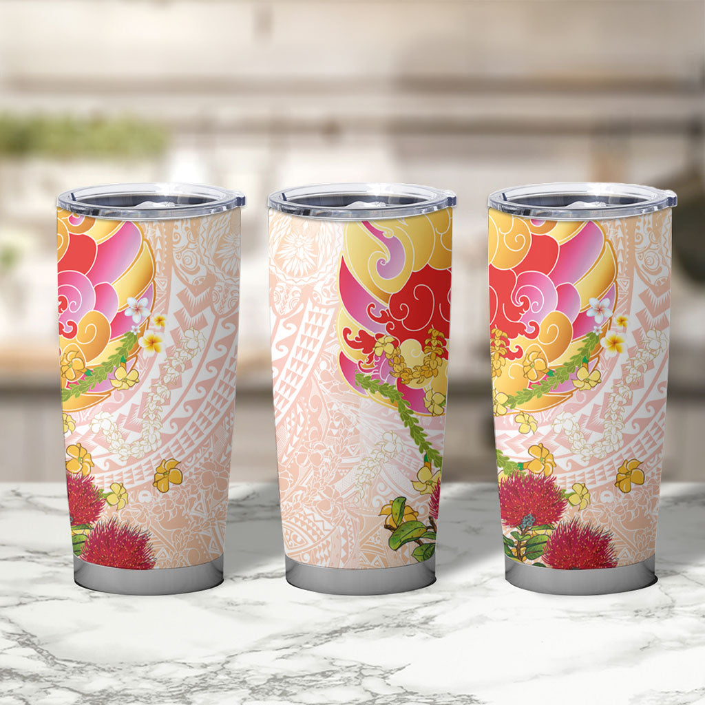 Japanese and Hawaiian Culture Fusion Tumbler Cup Irezumi with Turtles and Lei Kakau Pattern Sunset Vibe LT03 - Polynesian Pride