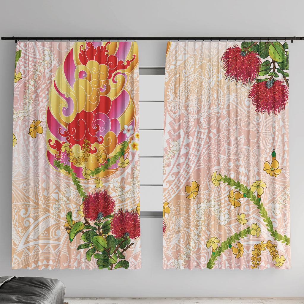 Japanese and Hawaiian Culture Fusion Window Curtain Irezumi with Turtles and Lei Kakau Pattern Sunset Vibe LT03 With Hooks Multicolor - Polynesian Pride