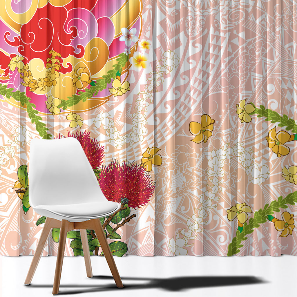 Japanese and Hawaiian Culture Fusion Window Curtain Irezumi with Turtles and Lei Kakau Pattern Sunset Vibe LT03 - Polynesian Pride