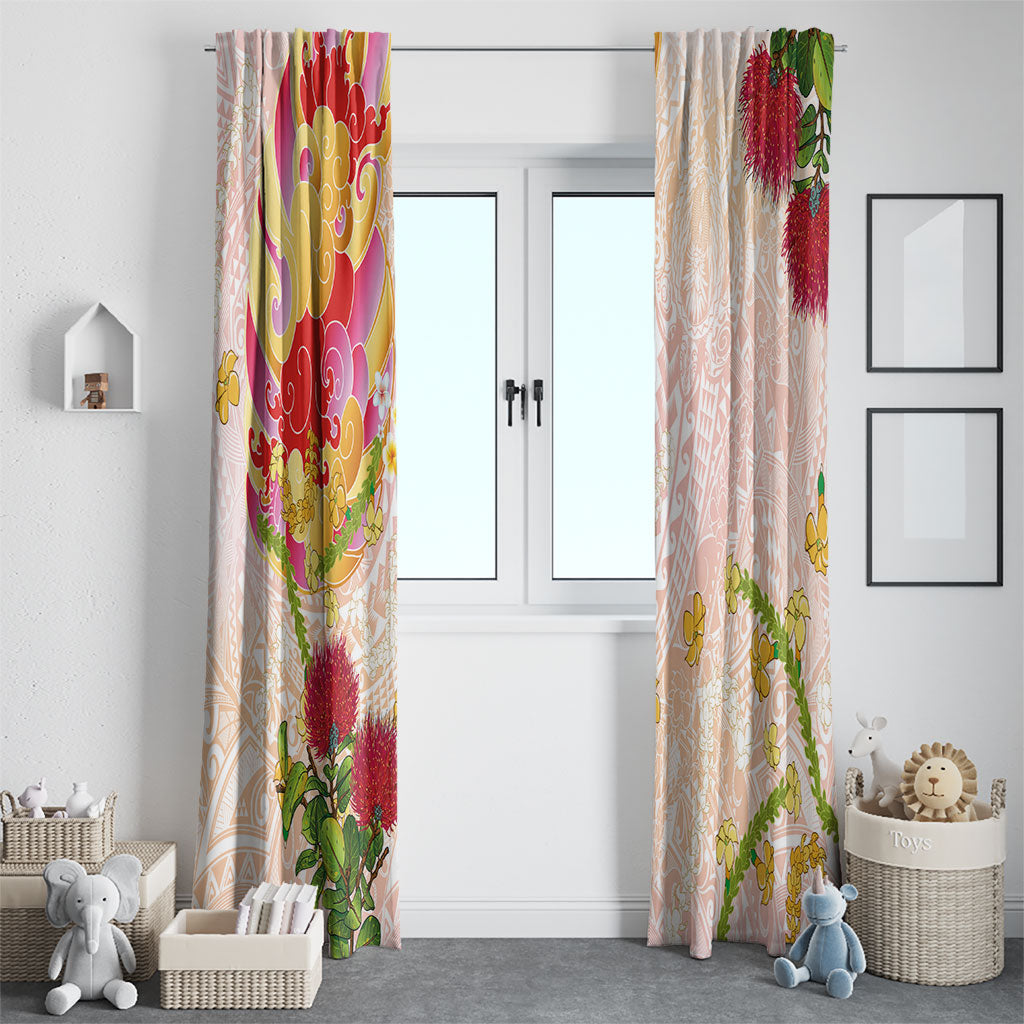 Japanese and Hawaiian Culture Fusion Window Curtain Irezumi with Turtles and Lei Kakau Pattern Sunset Vibe LT03 - Polynesian Pride