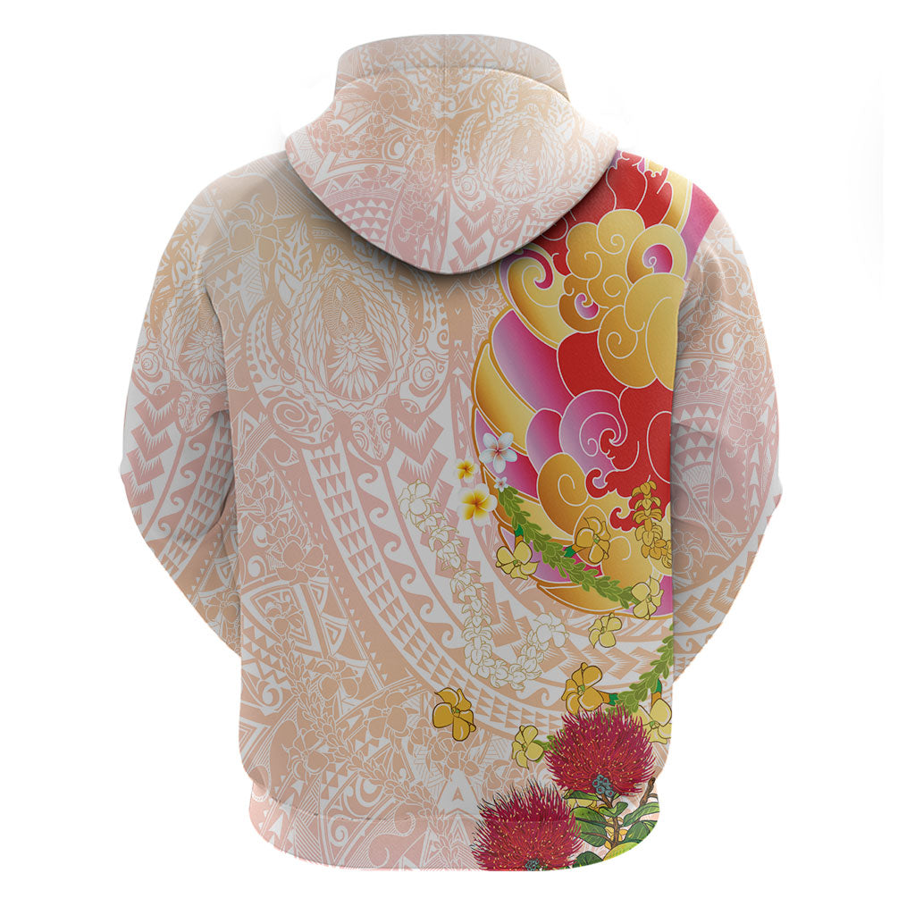 Japanese and Hawaiian Culture Fusion Zip Hoodie Irezumi with Turtles and Lei Kakau Pattern Sunset Vibe LT03 - Polynesian Pride