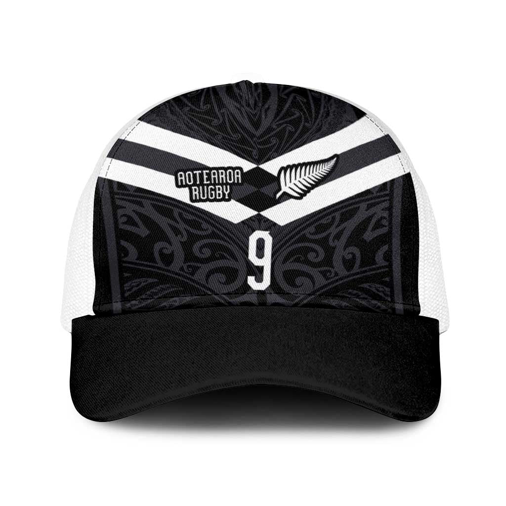 Custom Aotearoa Rugby Baseball Net Cap Maori Tribal Motifs Stripes-Sporty Style LT03 One Size White Black - Polynesian Pride