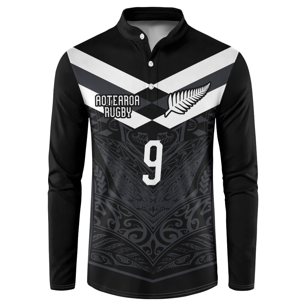 Aotearoa Rugby Custom Button Sweatshirt Maori Tribal Motifs Stripes-Sporty Style LT03 Black - Polynesian Pride