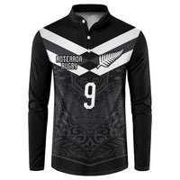 Aotearoa Rugby Custom Button Sweatshirt Maori Tribal Motifs Stripes-Sporty Style LT03 Black - Polynesian Pride
