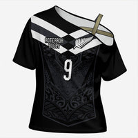 Aotearoa Rugby Custom Cross Shoulder Shirt Maori Tribal Motifs Stripes-Sporty Style LT03 Female Black - Polynesian Pride