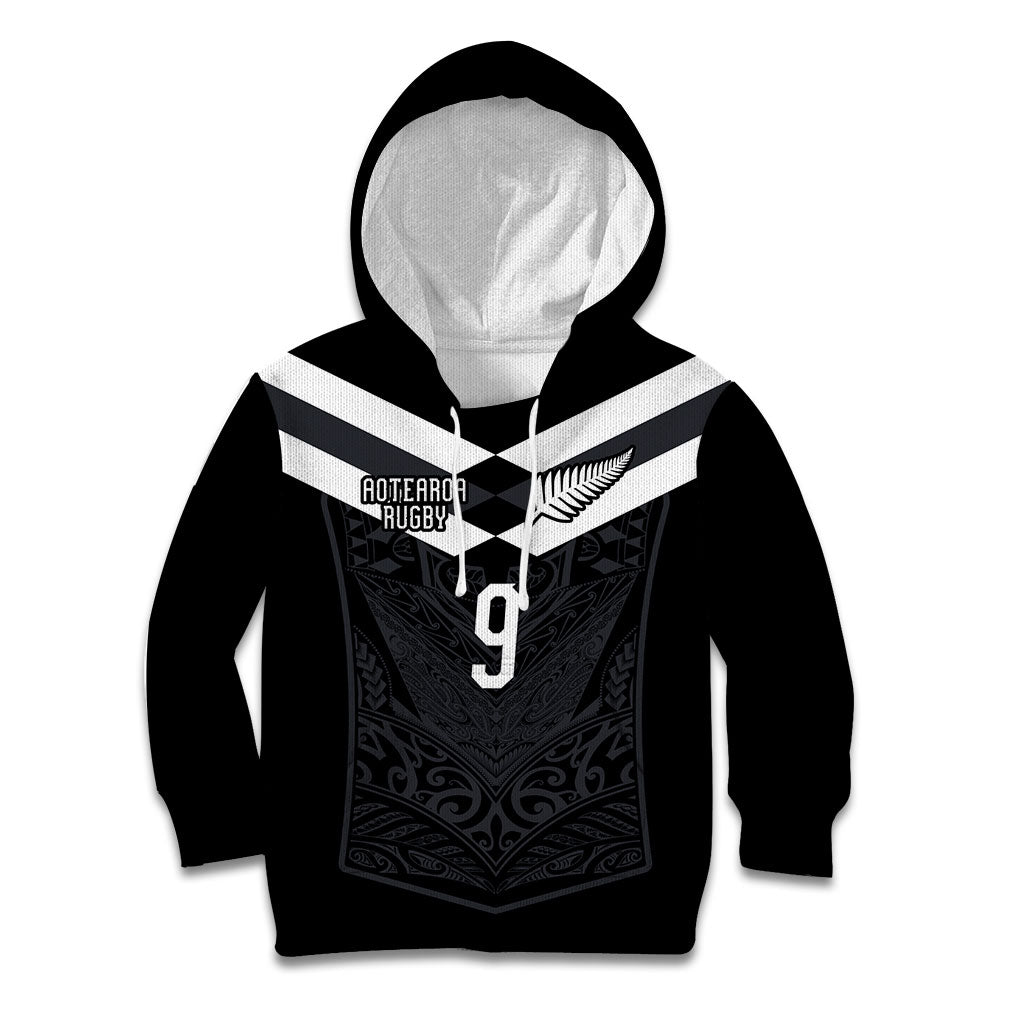 Aotearoa Rugby Custom Kid Hoodie Maori Tribal Motifs Stripes-Sporty Style LT03 Hoodie Black - Polynesian Pride