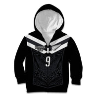Aotearoa Rugby Custom Kid Hoodie Maori Tribal Motifs Stripes-Sporty Style LT03 Zip Hoodie Black - Polynesian Pride