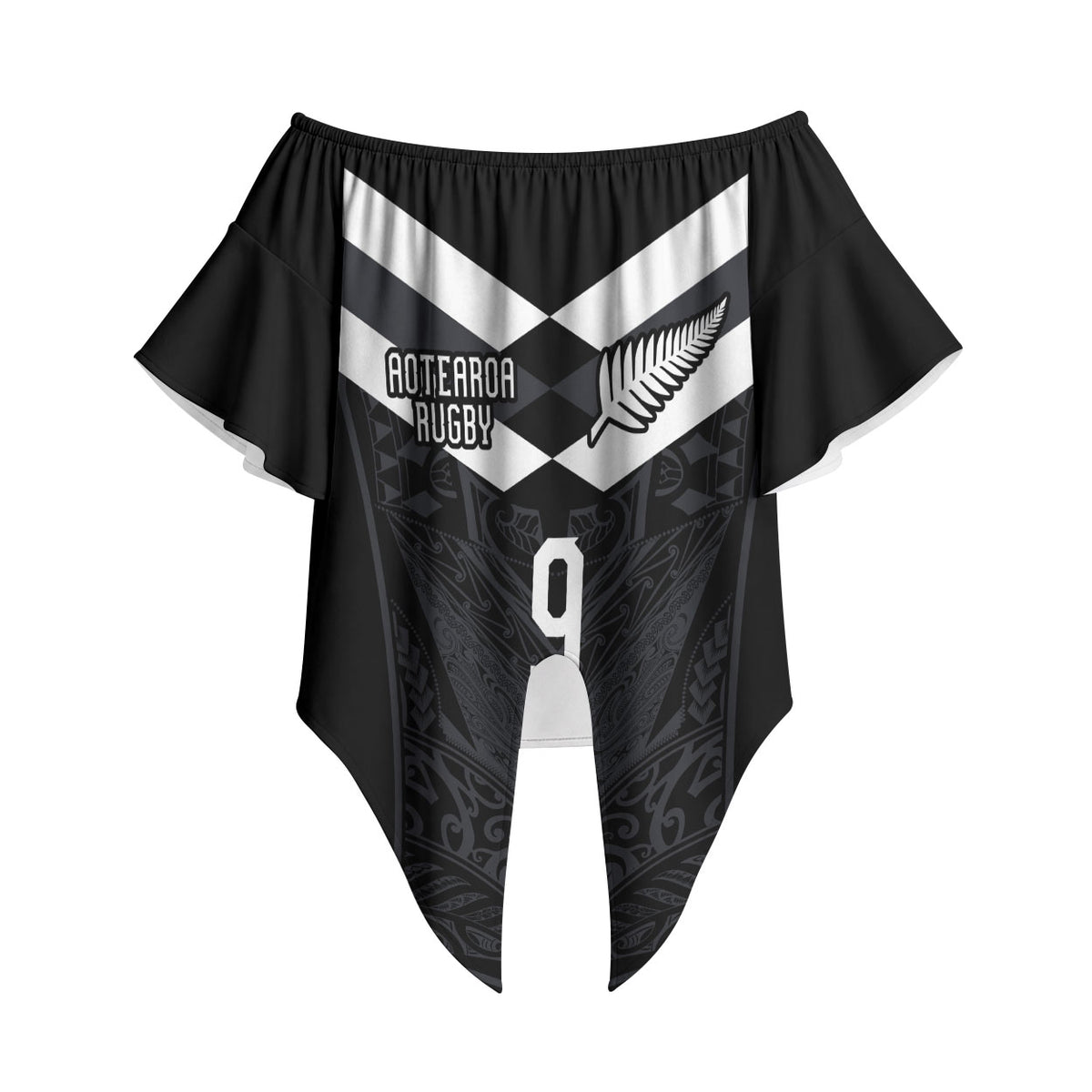 Aotearoa Rugby Custom Off Shoulder Wrap Waist Top Maori Tribal Motifs Stripes-Sporty Style LT03 - Polynesian Pride
