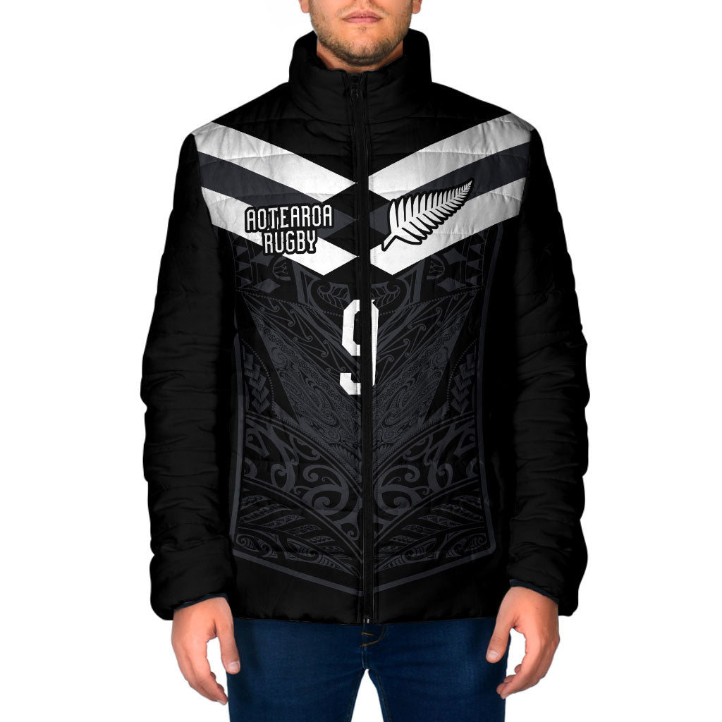 Aotearoa Rugby Custom Padded Jacket Maori Tribal Motifs Stripes-Sporty Style LT03 Men Black - Polynesian Pride