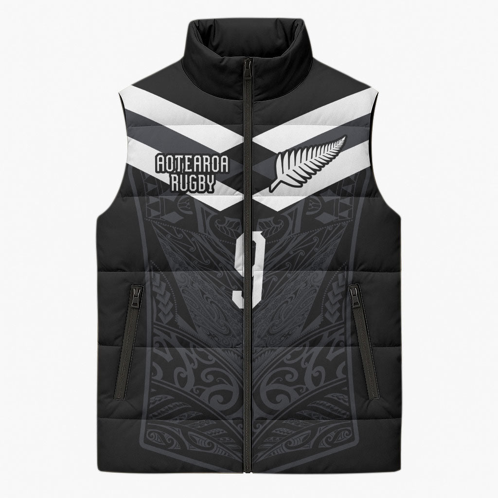 Aotearoa Rugby Custom Sleeveless Puffer Jacket Maori Tribal Motifs Stripes-Sporty Style