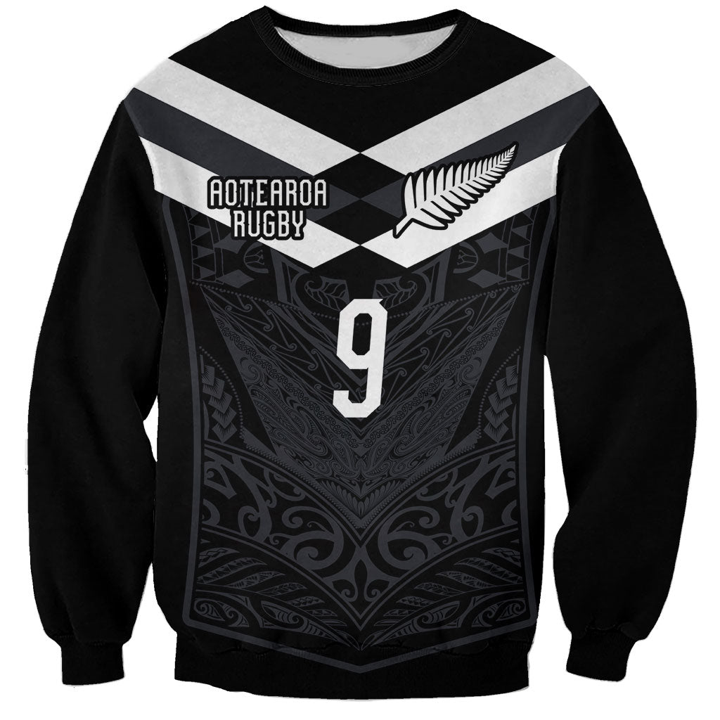 Aotearoa Rugby Custom Sweatshirt Maori Tribal Motifs Stripes-Sporty Style LT03 Unisex Black - Polynesian Pride
