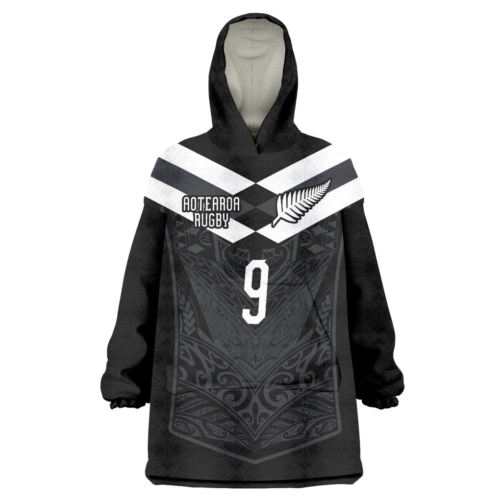 Aotearoa Rugby Custom Wearable Blanket Hoodie Maori Tribal Motifs Stripes-Sporty Style LT03 One Size Black - Polynesian Pride