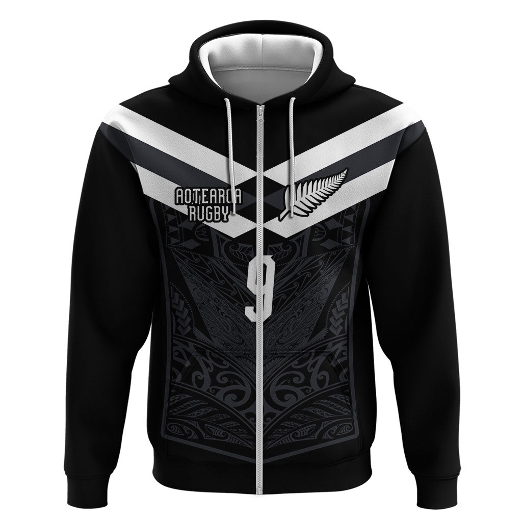 Aotearoa Rugby Custom Zip Hoodie Maori Tribal Motifs Stripes-Sporty Style LT03 Zip Hoodie Black - Polynesian Pride