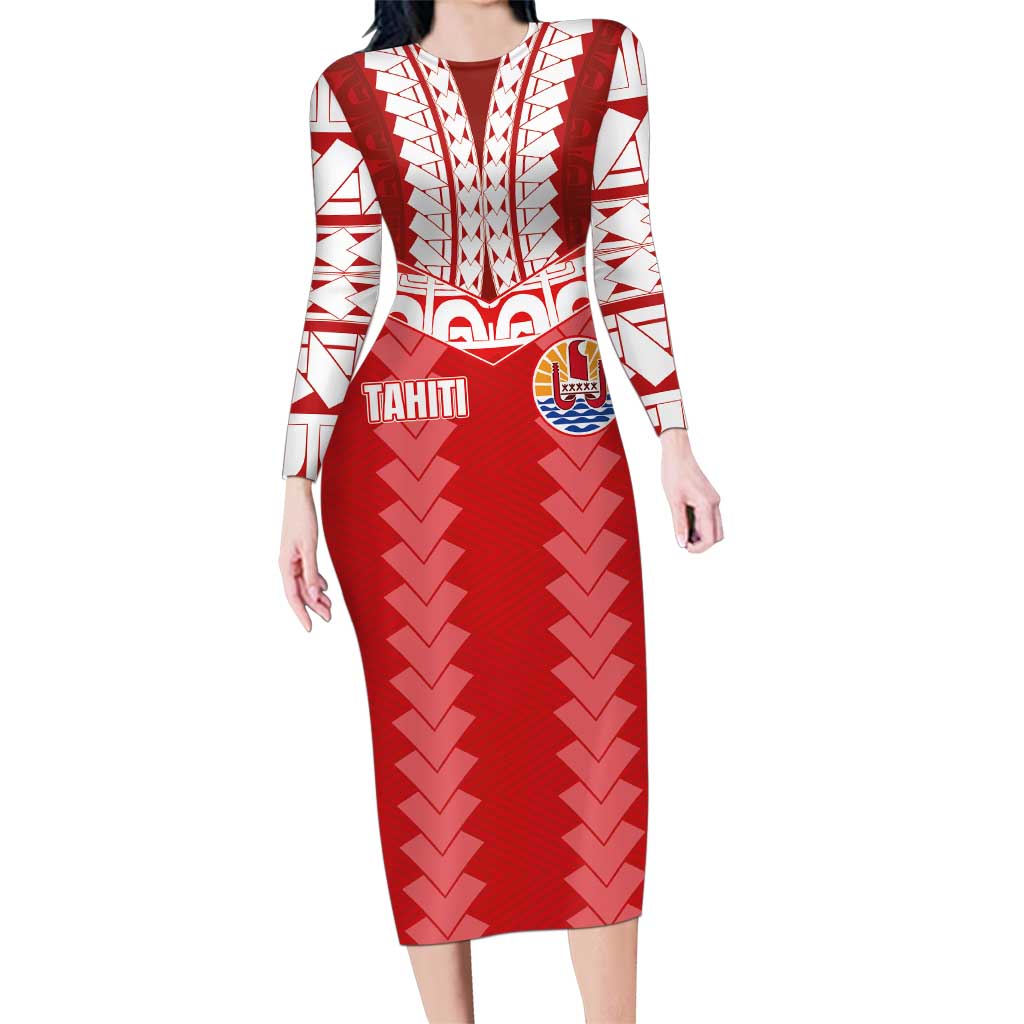 Custom Tahiti Football Polynesian Pattern Family Matching Long Sleeve Bodycon Dress and Hawaiian Shirt