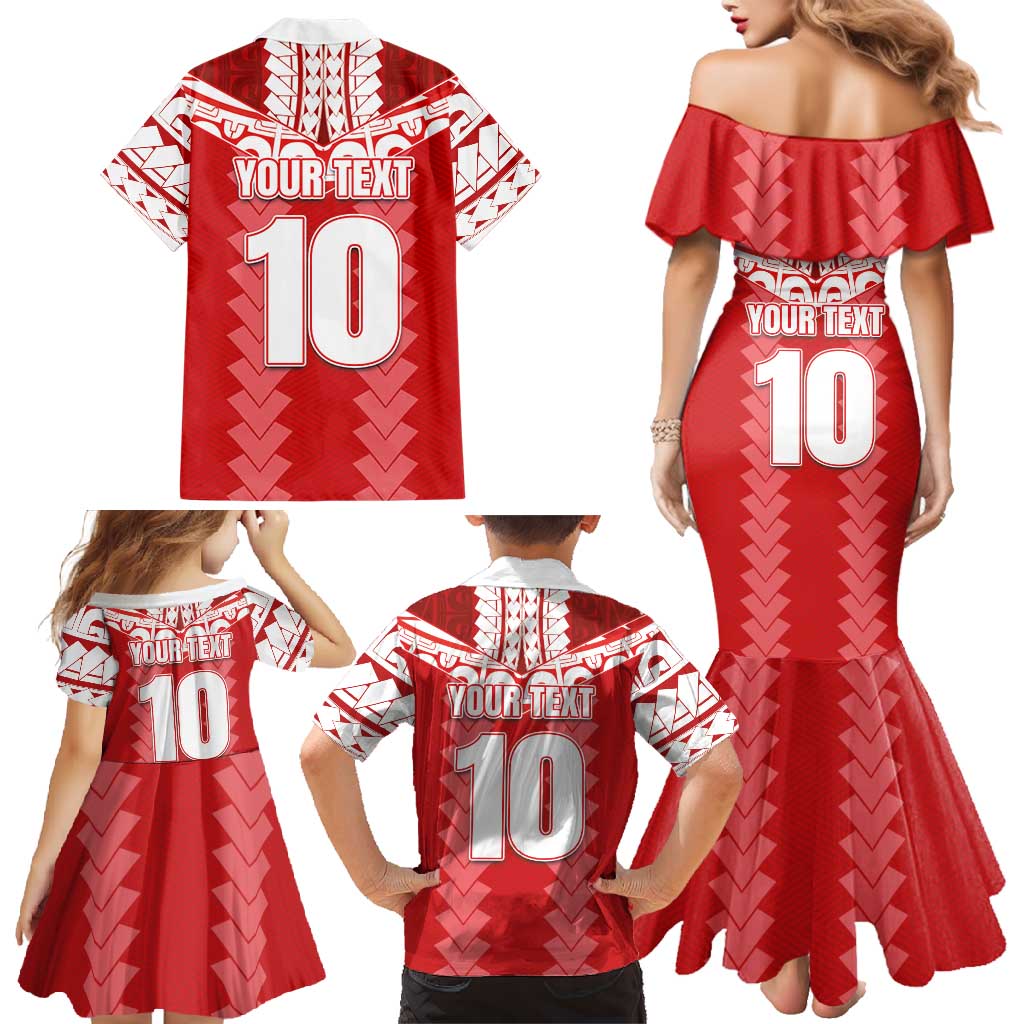 Custom Tahiti Football Polynesian Pattern Family Matching Mermaid Dress and Hawaiian Shirt