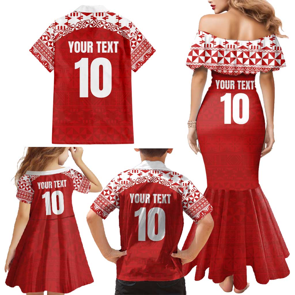 Custom Tonga Football Ngatu Tribal Tattoo Family Matching Mermaid Dress and Hawaiian Shirt