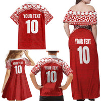 Custom Tonga Football Ngatu Tribal Tattoo Family Matching Off Shoulder Maxi Dress and Hawaiian Shirt