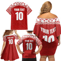 Custom Tonga Football Ngatu Tribal Tattoo Family Matching Off Shoulder Short Dress and Hawaiian Shirt