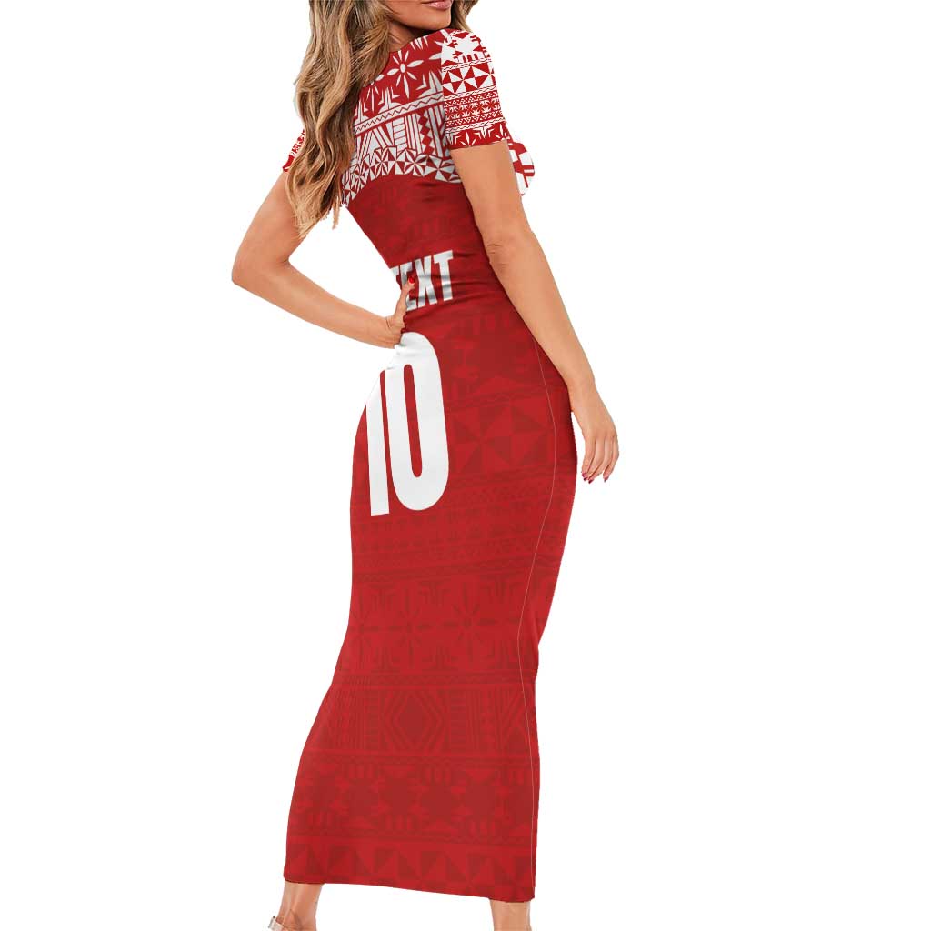 Custom Tonga Football Ngatu Tribal Tattoo Family Matching Short Sleeve Bodycon Dress and Hawaiian Shirt