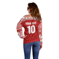 Custom Tonga Football Ngatu Tribal Tattoo Off Shoulder Sweater