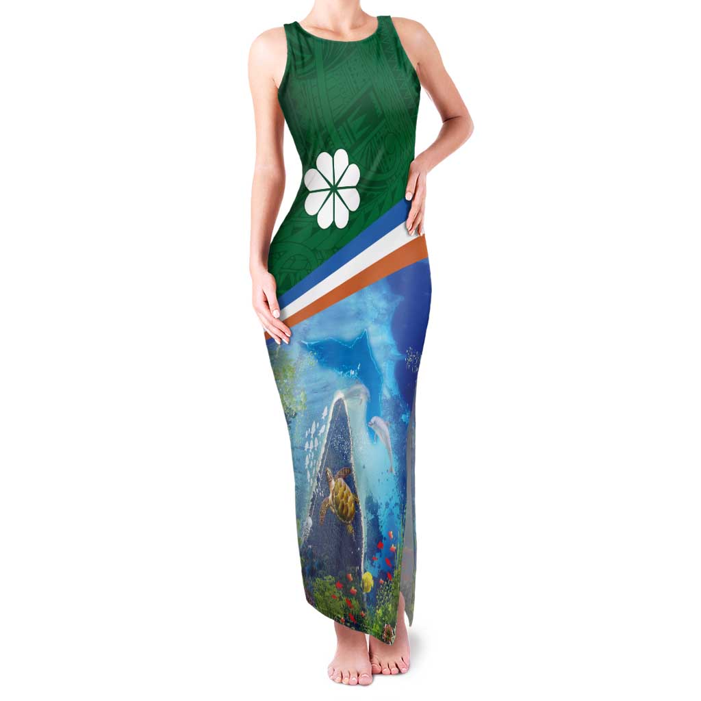 Marshall Islands Kwajalein Atoll Family Matching Tank Maxi Dress and Hawaiian Shirt Polynesian Pattern and Undersea Animals