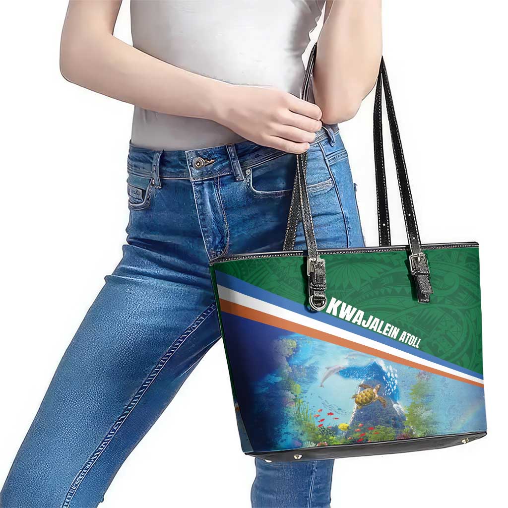 Marshall Islands Kwajalein Atoll Leather Tote Bag Polynesian Pattern and Undersea Animals