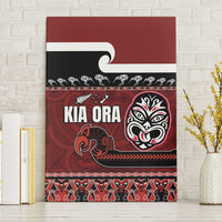 New Zealand Culture Canvas Wall Art Kia Ora Aotearoa Moko Tattoo Mask with Waka and Maori Art Pattern